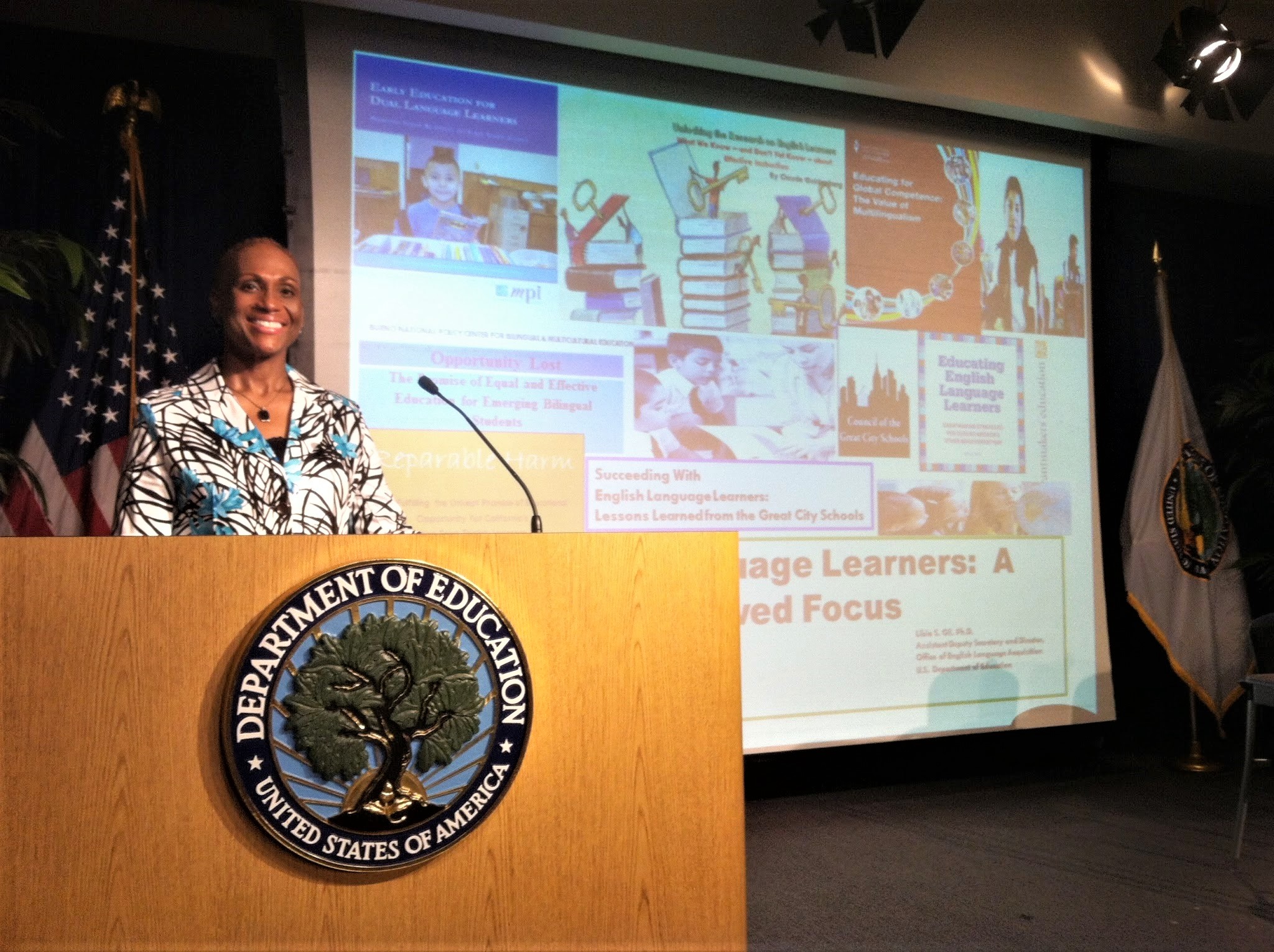 Mignon Charvat speaking at the U.S. Department of Education