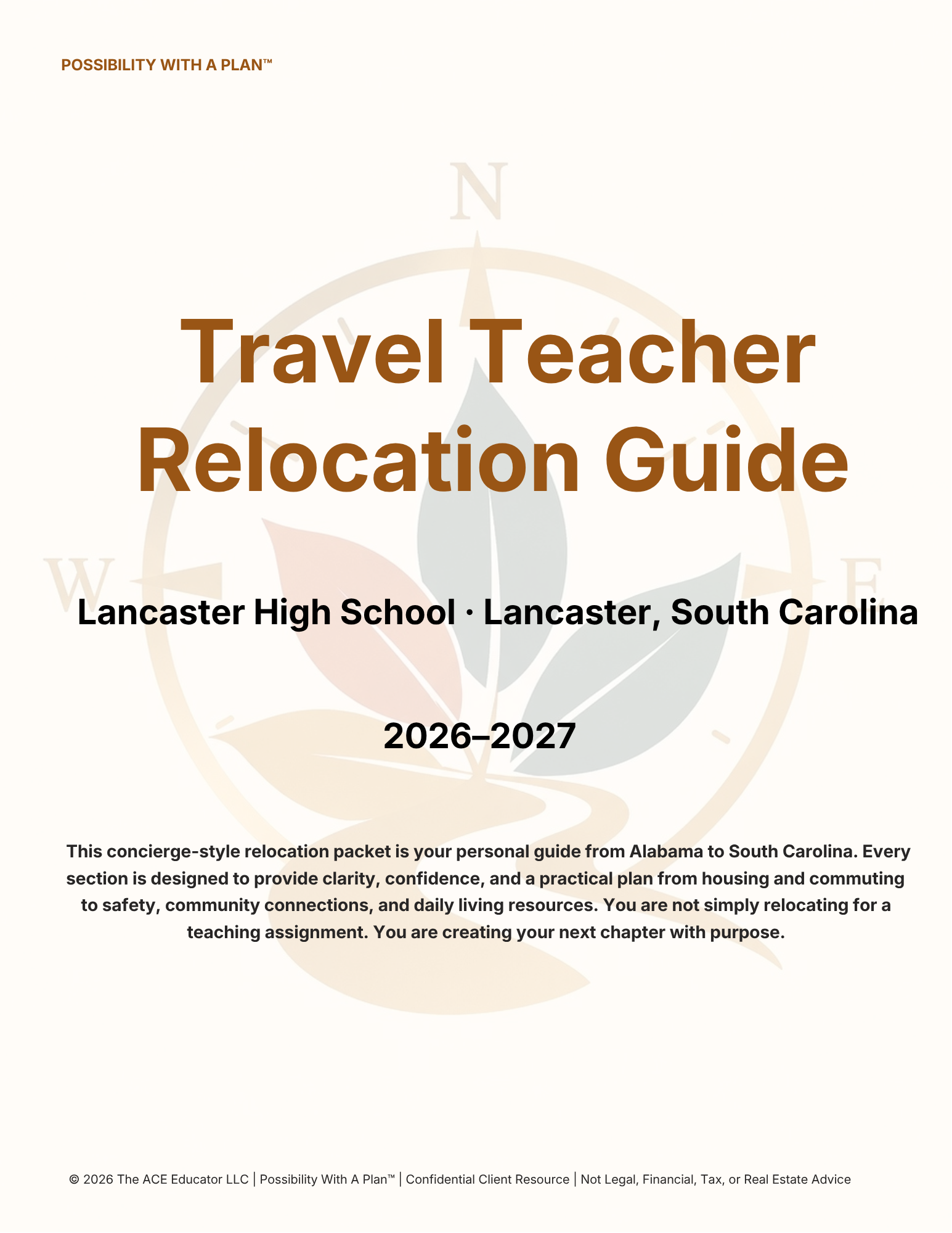 Branded travel teacher relocation guide cover